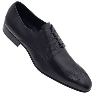 NEW Battaglia Italy Mens 7 Black Leather Dress Shoes Medallion Toe Derby Oxfords